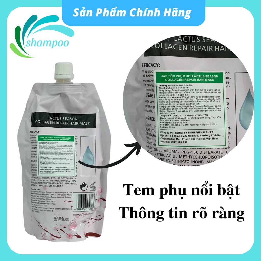 Kem ủ tóc collagen Lactus season dầu hấp tóc phục hồi hư tổn QH lactusseason 500ml