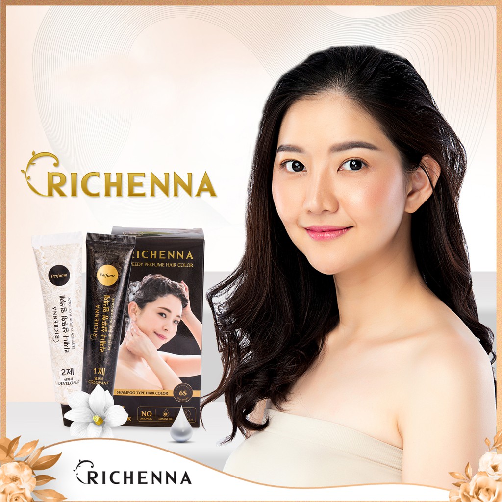 COMBO 5 hộp Nhuộm phủ bạc Hàn Quốc Richenna - Hương nước hoa (mới) - 120gr - Nâu đen / Nâu hạt dẻ