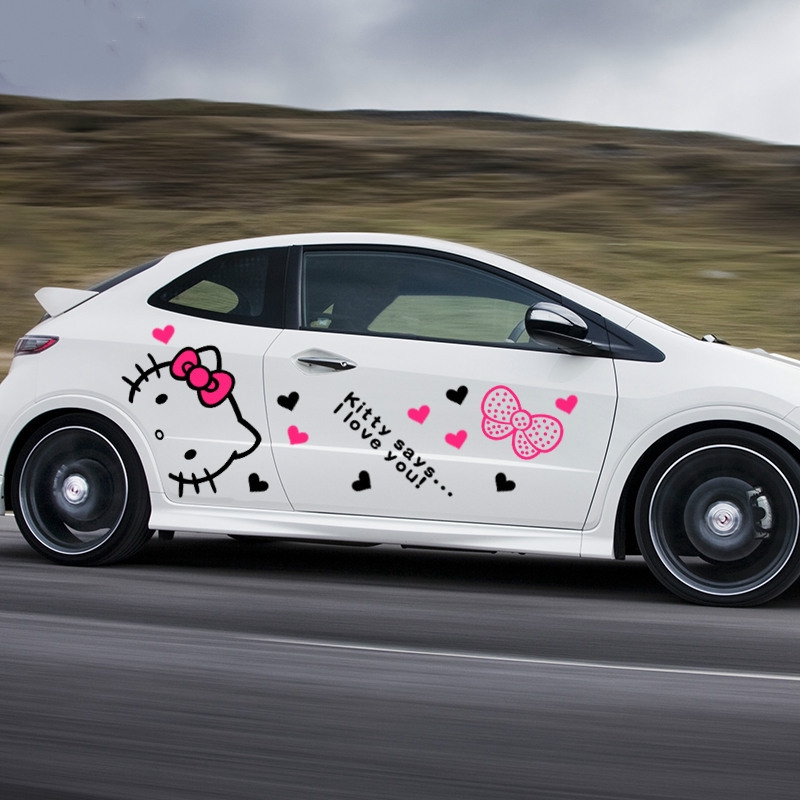 Miếng Dán Trang Trí Nắp Capo Xe Hơi Hai Mặt Phản Quang Hình Hello Kitty