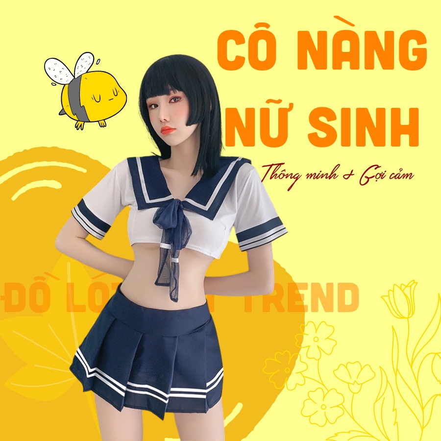 Bộ đồ ngủ sexy Cosplay nữ sinh trung học nóng bỏng - Tặng kèm tất gối kẻ nữ sinh - Đồng phục nữ sinh trung học