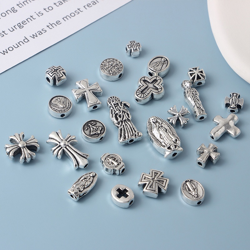 Bộ 4 Hạt Xỏ Vòng Tay / Dây Chuyền Hình Thánh Giá Bằng Hợp Kim DIY