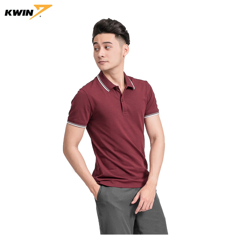 Áo phông trơn có cổ viền trắng KWIN chính hãng 2 màu nhã nhặn, chất liệu cao cấp co giãn tốt KPS023S9