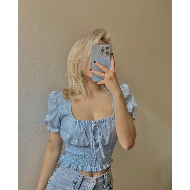 (video, ảnh thật, hoả tốc)🥗SUNNY_CROPTOP(ÁO HOA BO EO)