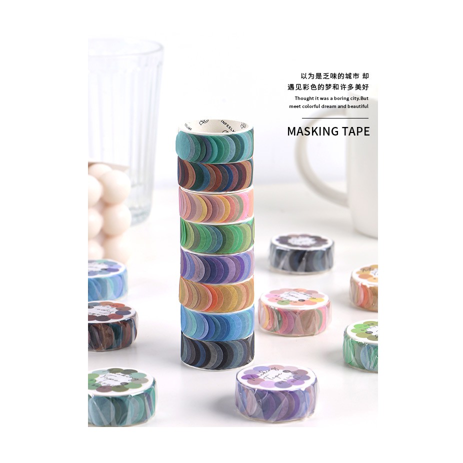 Masking tape - Băng keo sticker chấm tròn màu sắc xinh xắn tiện lợi 100 cái/cuộn  (Hàng có sẵn)