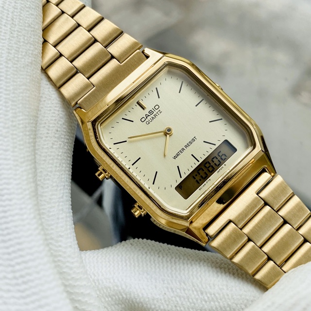 Đồng hồ kim nam dây thép Casio AQ 230 gold