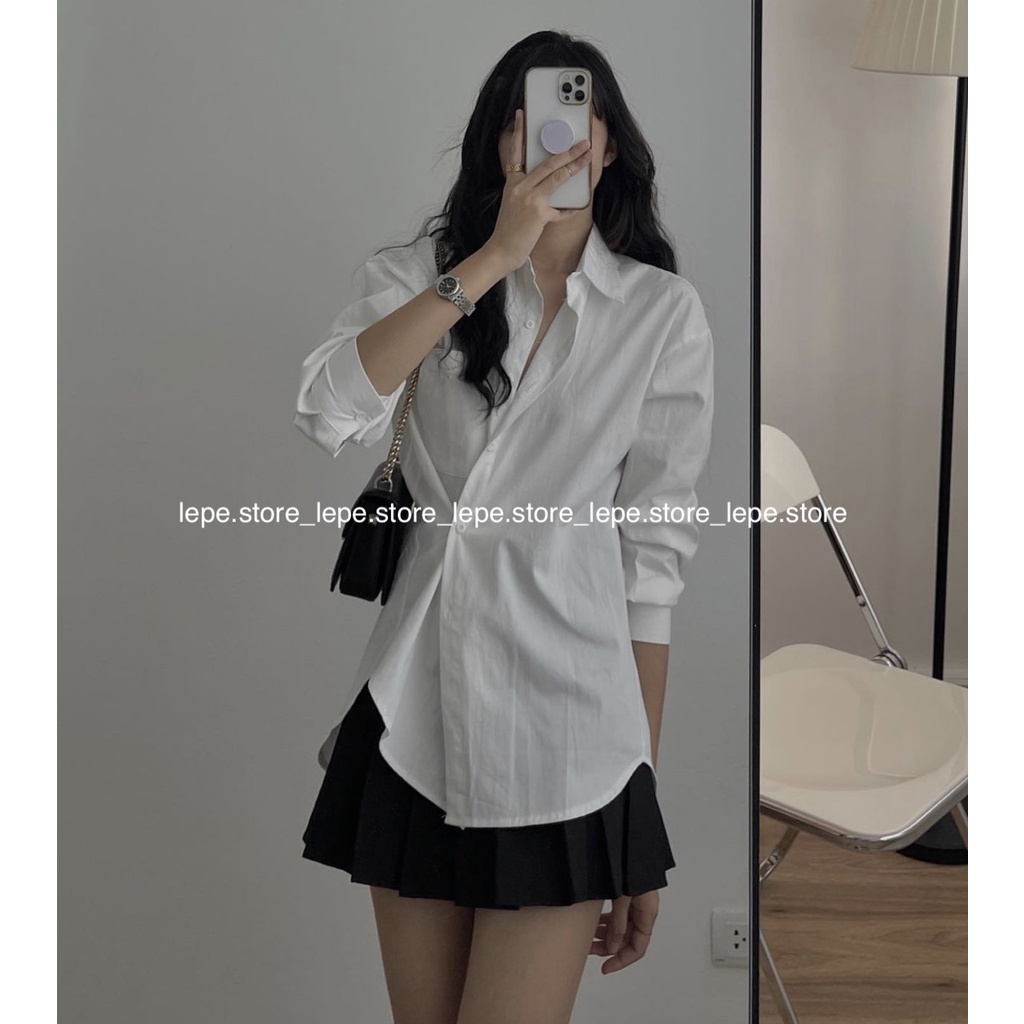 [SẴN] Áo Sơ mi trơn mặc được 2 kiểu vạt lệch 3 màu xanh tím trắng basic | BigBuy360 - bigbuy360.vn