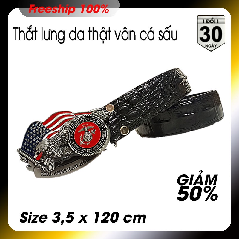 Thắt lưng nam da thật lớp 2 vân cá sâu - Size 120 x 3,5 cm - Khóa kim loại nhiều - Tặng đục lỗ - Kèm video sản phẩm