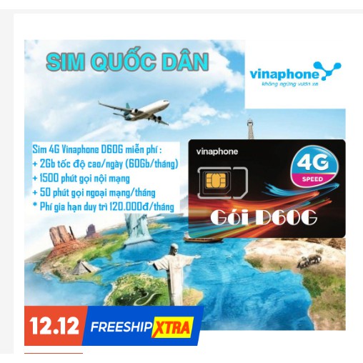 SIM CÒN ĐỦ 12 THÁNG – Sim 4g vinaphone gói cước Đỉnh 60 MIỄN PHÍ 1 NĂM (60gb/tháng nghe gọi miễn phí)