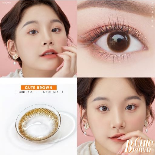 Kính áp tròng cận VIVIMOON LENS cận nâu tự nhiên cho mắt thở Cute Brown