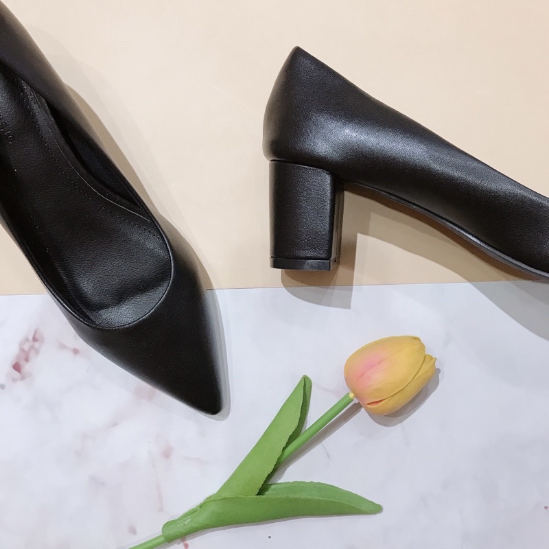 Giày cao gót vuông 6cm mũi nhọn da thật - giày nữ công sở da thật gót vuông