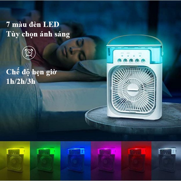 Quạt phun sương để bàn cỡ lớn có hẹn giờ, đèn led 7 màu - Điều hòa hơi nước để bàn 3 chế độ phun sương làm mát