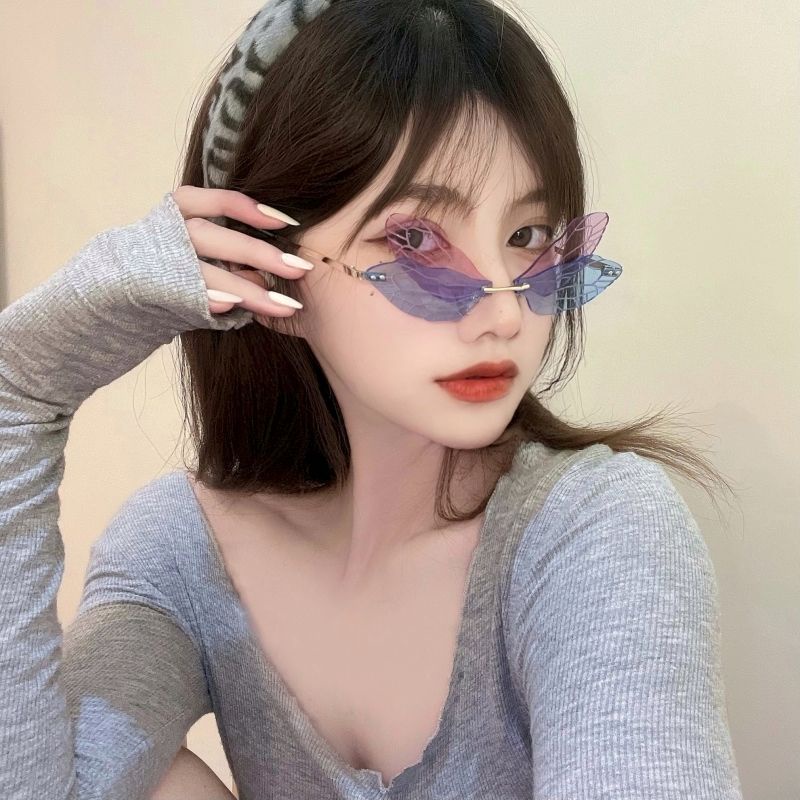 Kính Mát Không Vành Chống Tia UV400 Phong Cách Vintage Thời Trang Cho Nữ