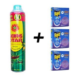 Bình xịt muỗi King Star 600ml+60ml (Tặng kèm 3 hộp nhang muỗi)