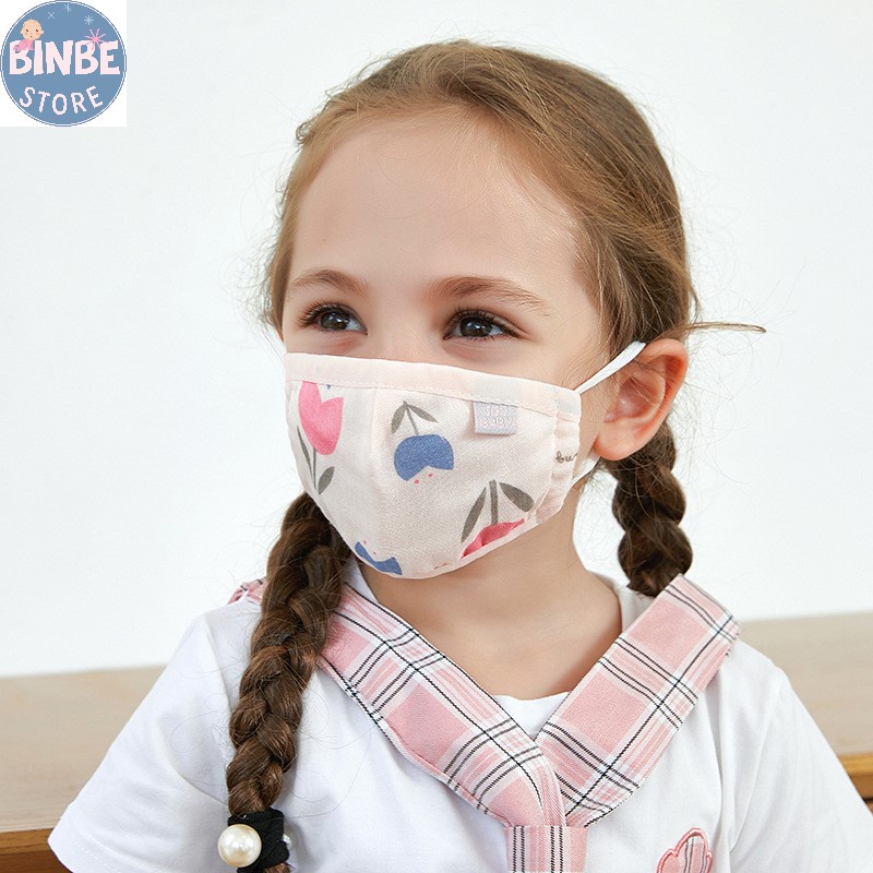 Khẩu trang cho bé, khẩu trang vải 5 lớp dày dặn có dây điều chỉnh cho bé Binbestore