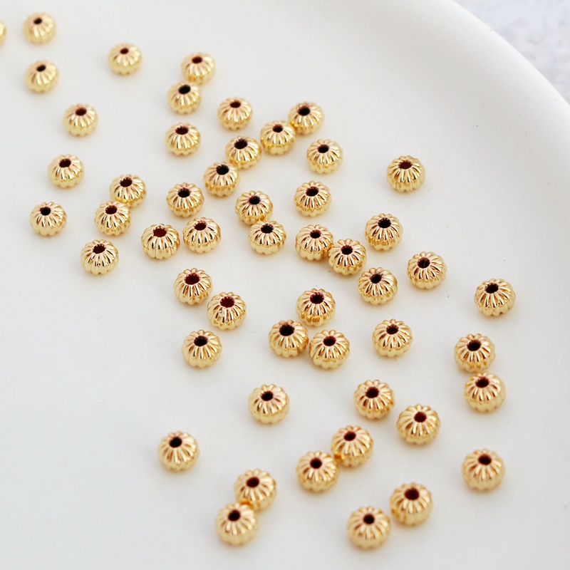 Set 50 Hạt Cườm Xỏ Lỗ Hình Bánh Xe Bí Ngô 14k Xinh Xắn Tự Làm Trang Sức