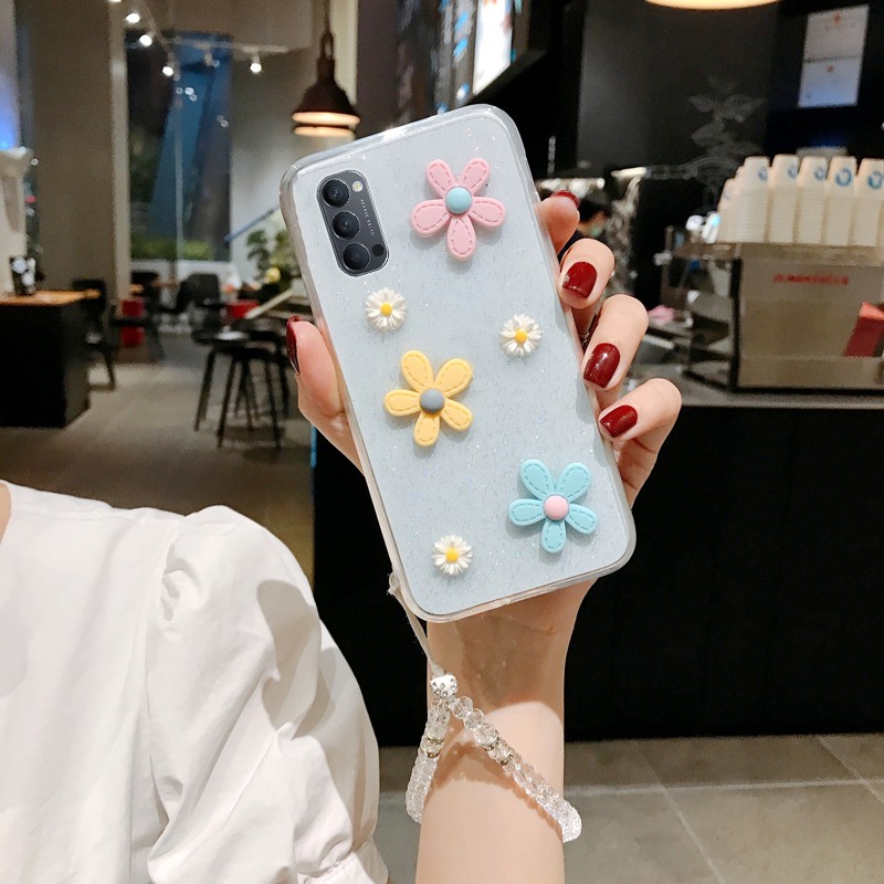 Ốp điện thoại mềm họa tiết hoa có dây cho Oppo Reno 5 4 Pro F 4F 3 2Z 2F Realme 7i 7 X7 C2 C11 C15 C17 XT | BigBuy360 - bigbuy360.vn