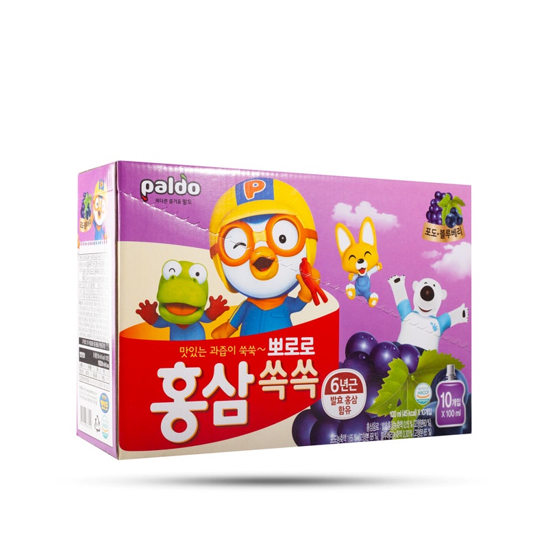 Nước Hồng Sâm Trái Cây PORORO HÀN QUỐC thùng 40 gói 100ml - DH03-T