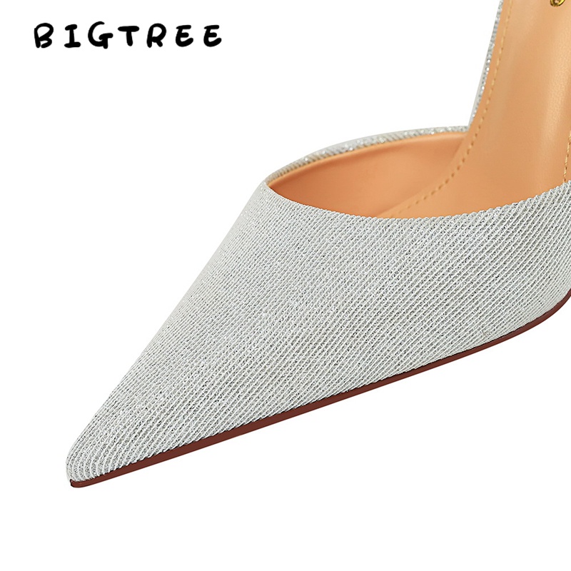 Giày cao gót BIGTREE 286-2 miệng nông mũi nhọn 10cm đính đá thời trang dành cho nữ