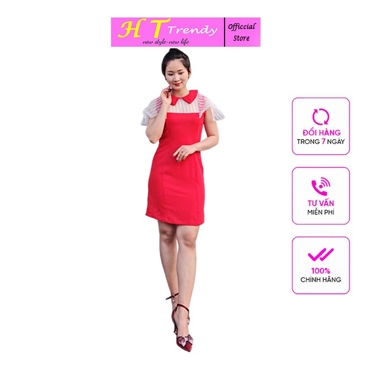 Đầm Ren Dự Tiệc Váy Nữ Công Sở Thời Trang Thiết Kế Cao Cấp HT TRENDY Đồ Liền Thân 2 Lớp Cotton