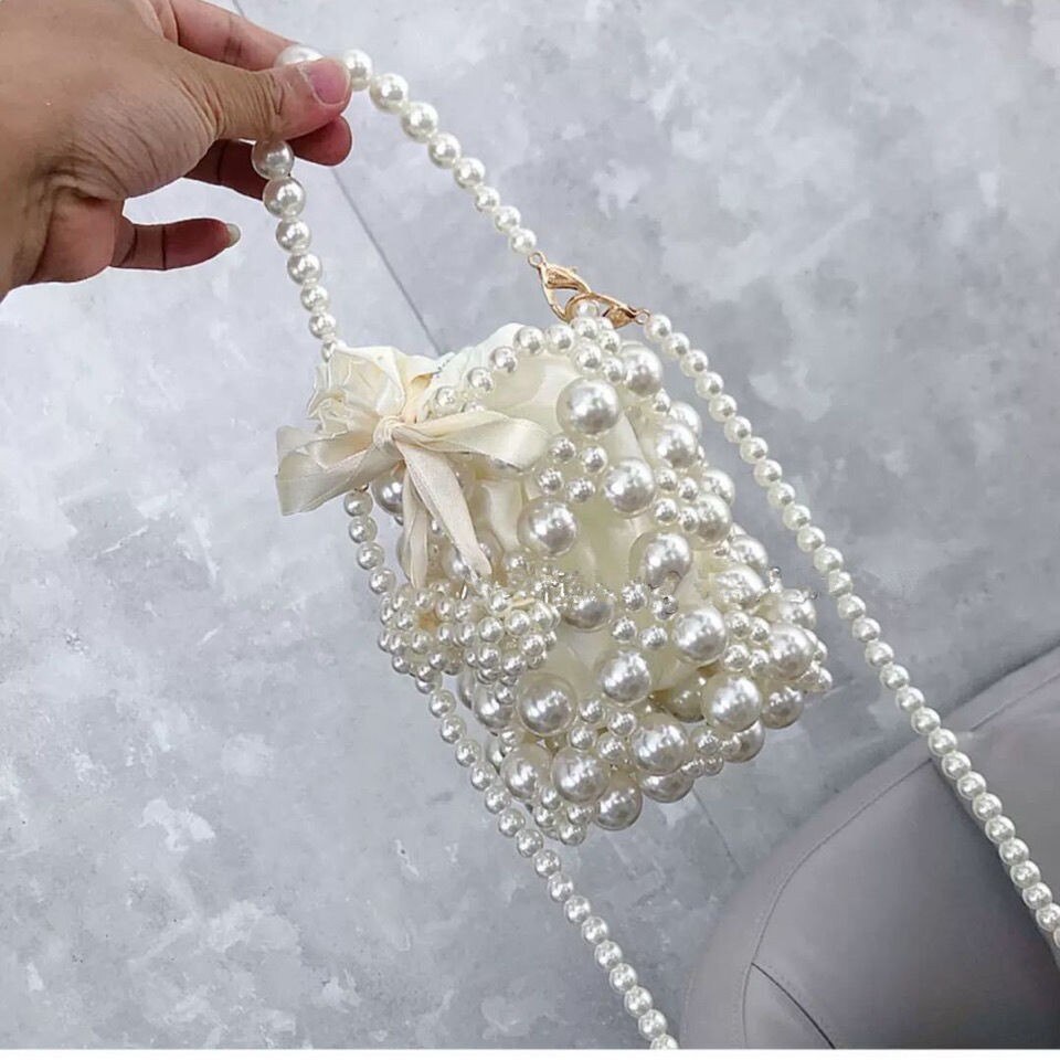 Túi Đeo Chéo JASMIN NOIR Dáng Vuông Nhỏ Đính Ngọc Trai Nhân Tạo Thời Trang Cao Cấp Cho Nữ