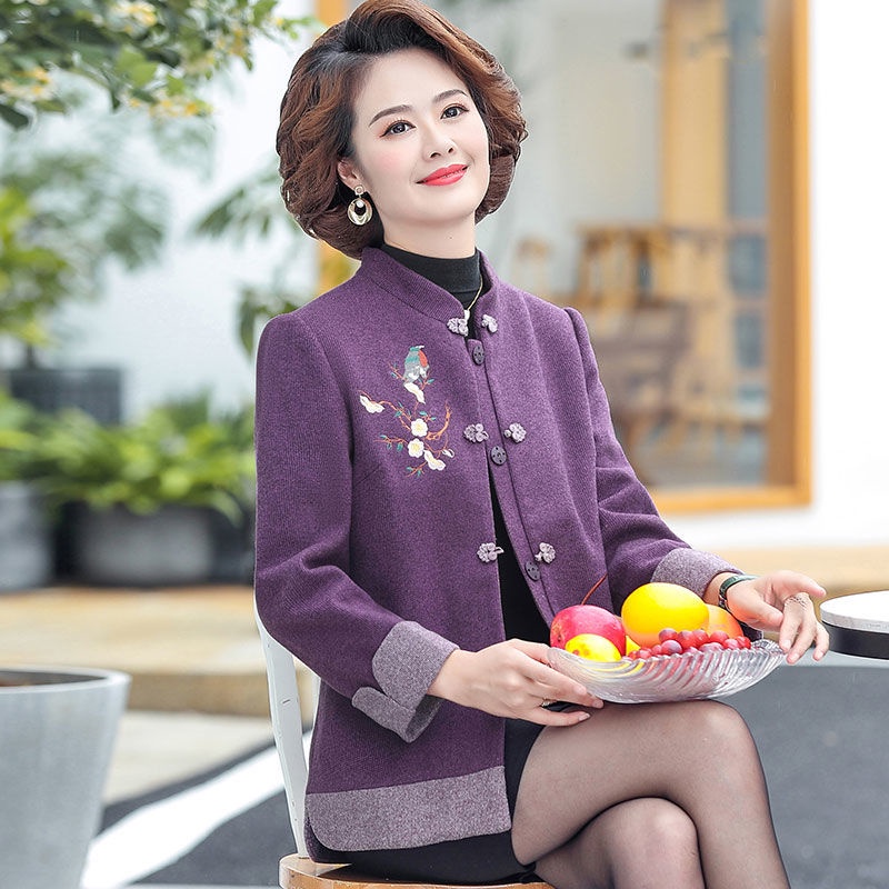 Mẹ mặc quần áo mùa thu 40-50 tuổi áo khoác len phụ nữ trung niên quần áo thu đông áo khoác len | BigBuy360 - bigbuy360.vn