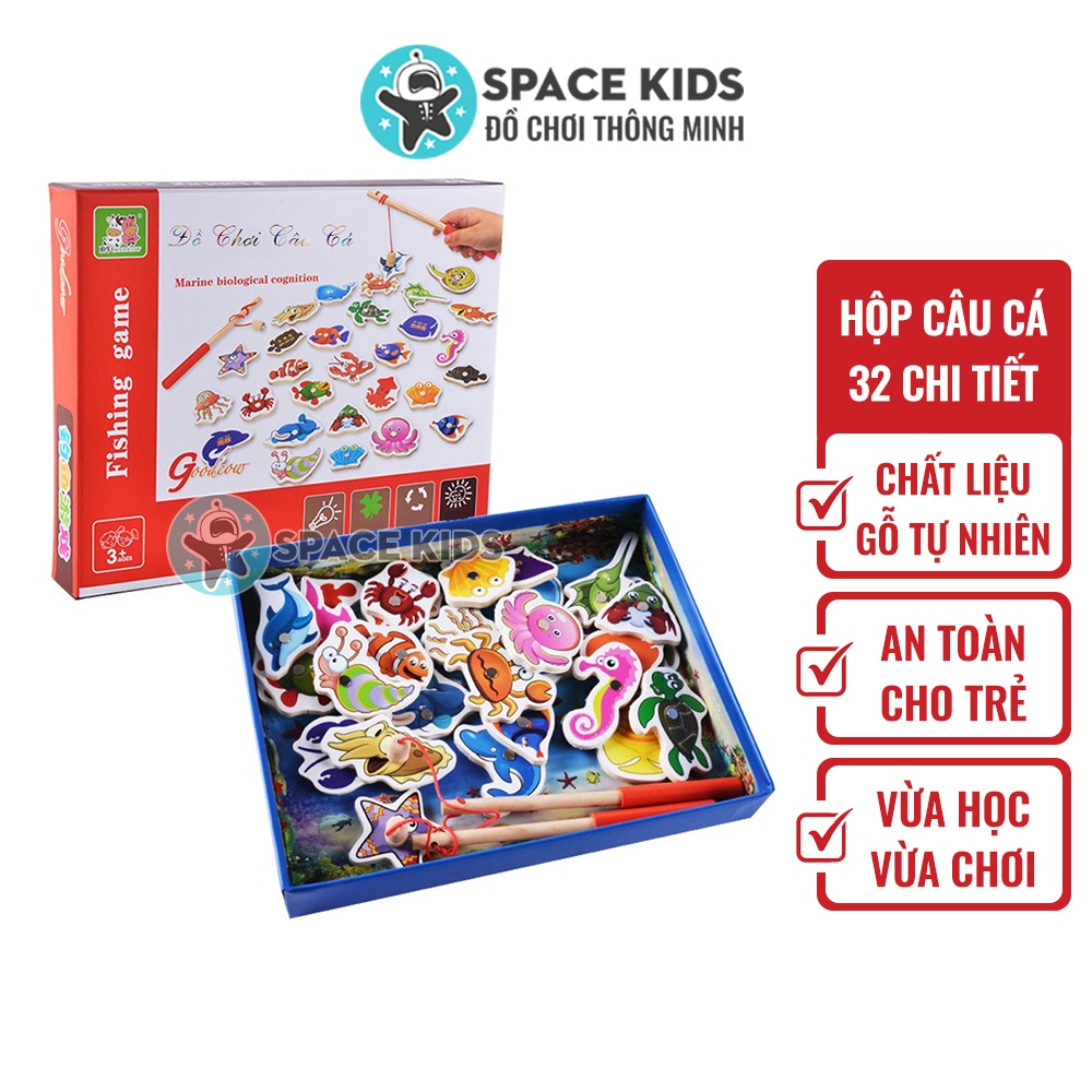 Đồ chơi cho bé Hộp đồ chơi câu cá gỗ gắn nam châm 32 chi tiết Space Kids cho bé vui chơi