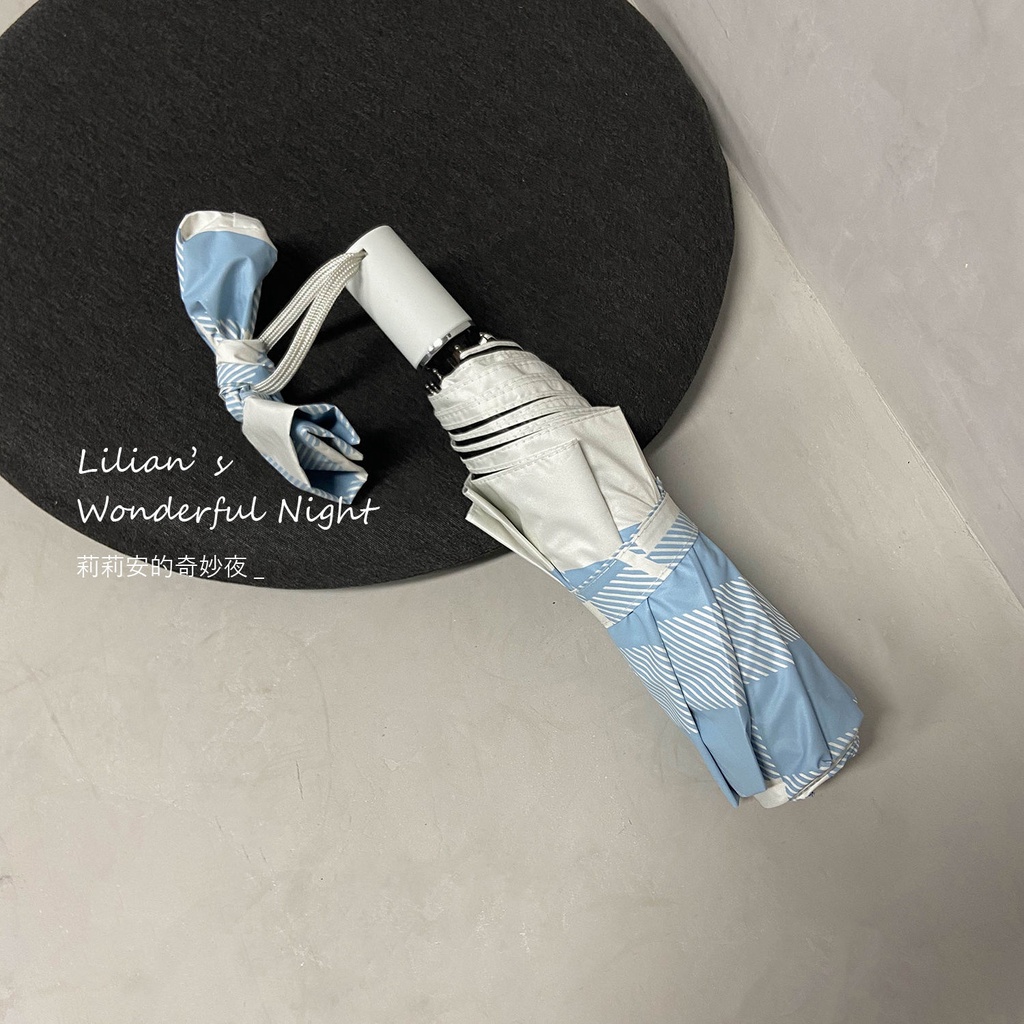 Cổ Phiếu Sẵn Sàng❣Ah F &amp; X Dù Che Nắng Mưa Bằng Vinyl Cuộn Chéo Màu Xanh Da Trời Phong Cách Hàn Quốc Đơn Giản Dạng Gập Chống Mưa Cho Học Sinh Nữ