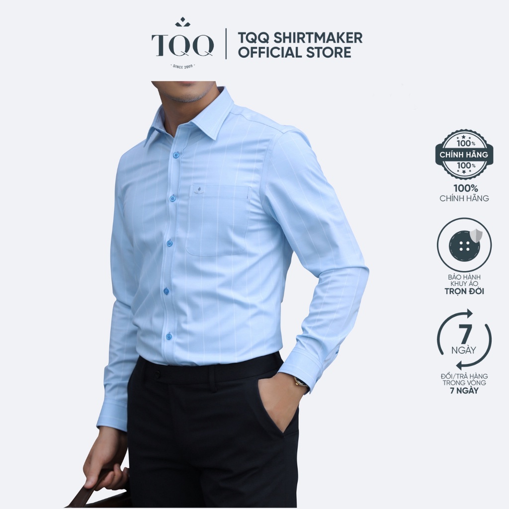 Áo sơ mi nam dài tay TQQ K509CSB màu xanh biển nhạt thời thượng dáng Slimfit hiện đại vạt ngang