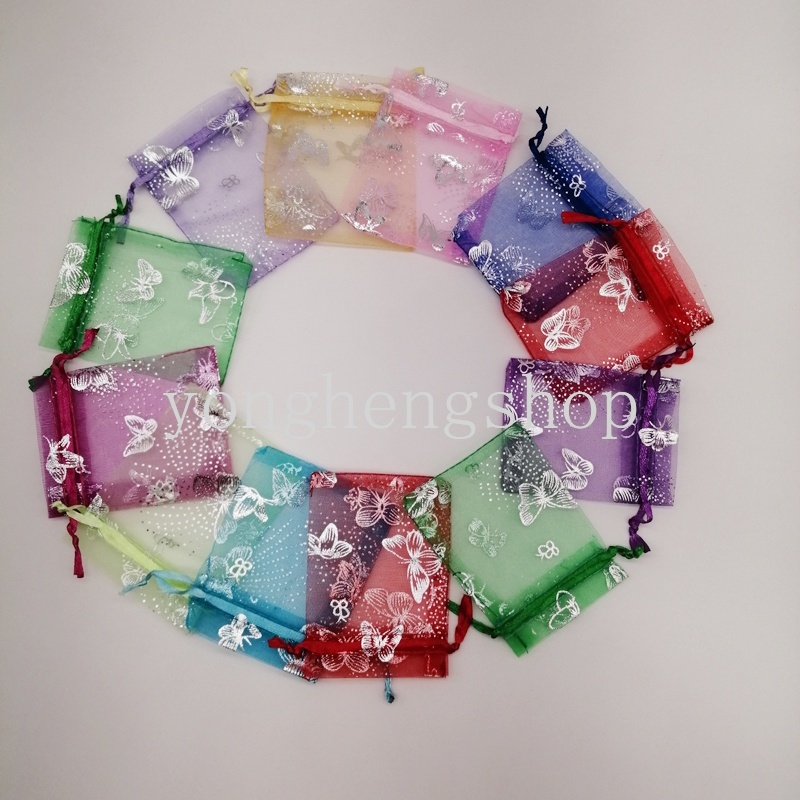 Set 100 Túi Lưới Rút Dây Đựng Kẹo Trang Sức Họa Tiết Bướm Cho Tiệc Cưới