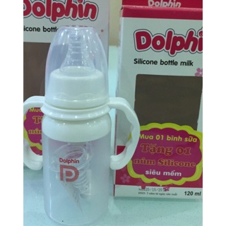 Bình sữa silicone nano có quai cầm Dolphin 120 mL tặng núm vú