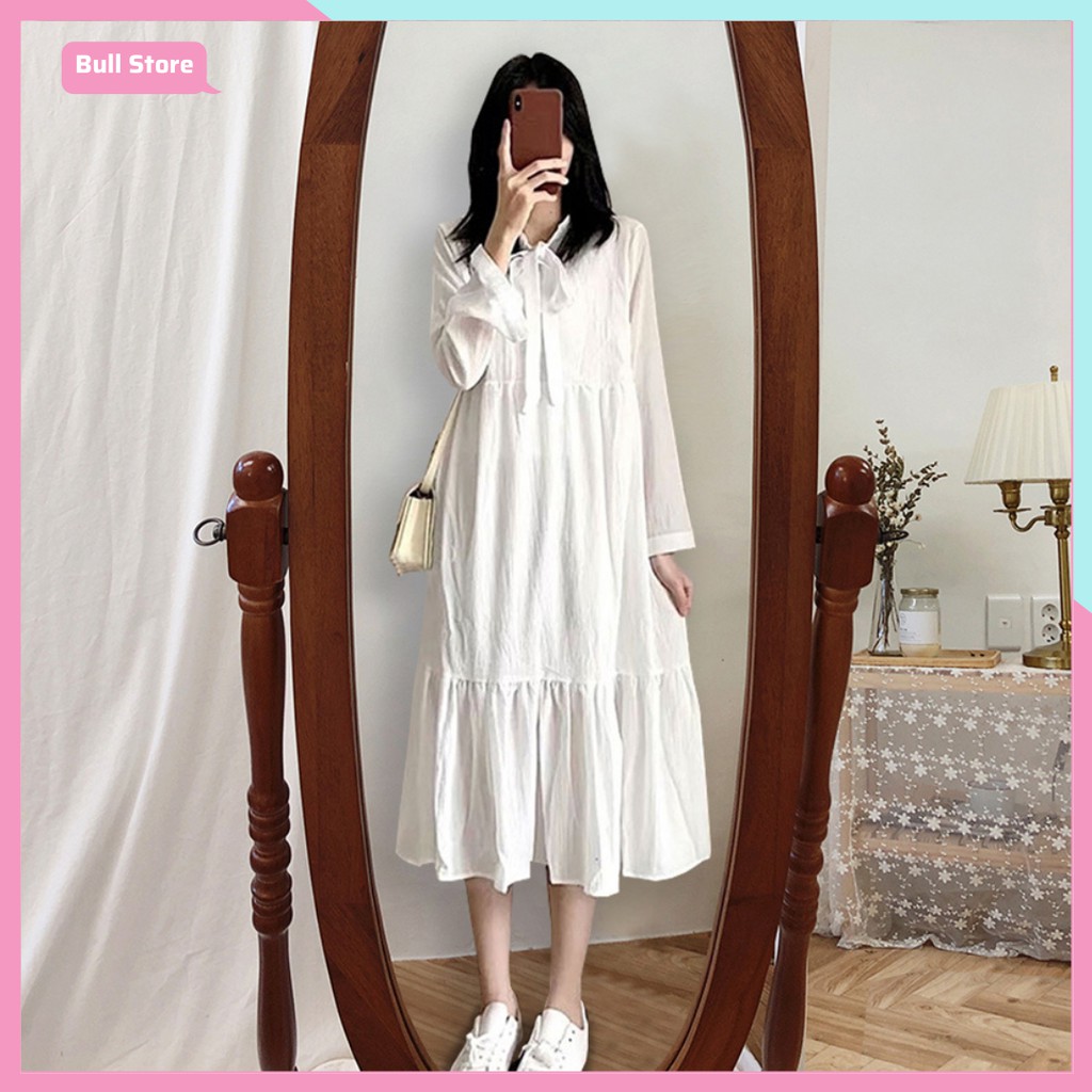 Đầm Babydoll Váy Trắng sơ mi ulzzang công chúa đi biển dài 3 tầng dáng suông đẹp nữ dài qua gối thiết kế đuôi cá 70