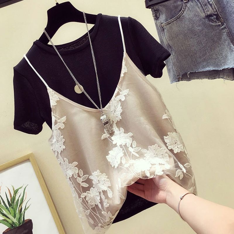 2022 summer fashion new large size women's fat mm love machine top covering stomach and hiding meat age reduction suit two-piece set
