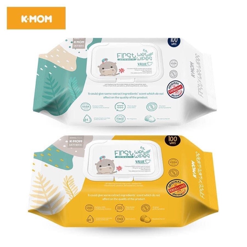 [Chính Hãng] Khăn ướt cao cấp K-mom Hàn Quốc vân nổi 100 tờ ( có nắp )