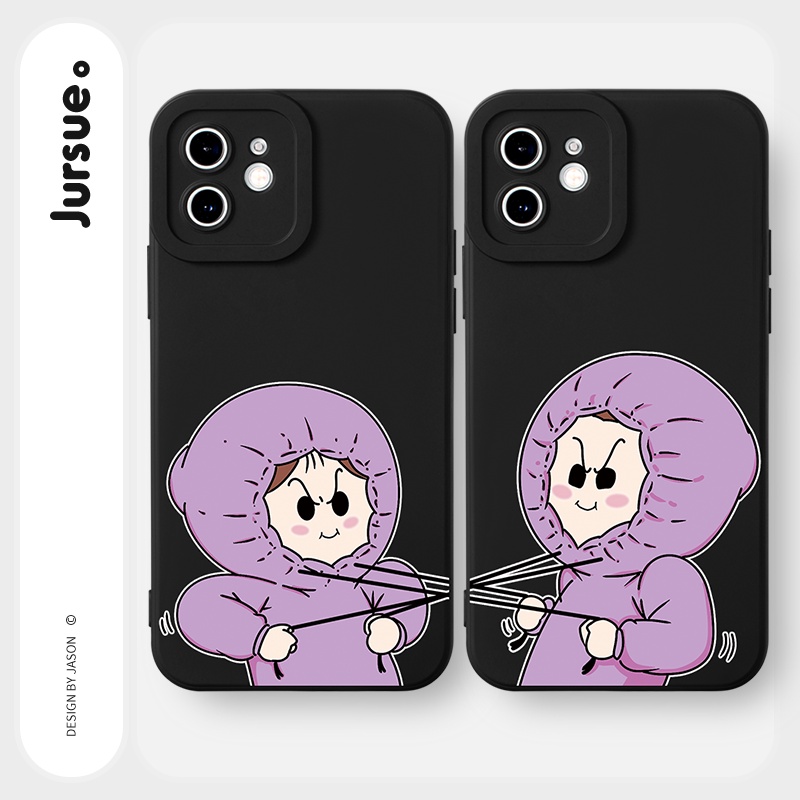 Ốp lưng JURSUE hoạt hình cặp đôi dễ thương đẹp đen Cho iPhone 14 13 12 11 Pro Max SE 2020 X XR XS 8 7 ip 6S 6 Plus Y2244