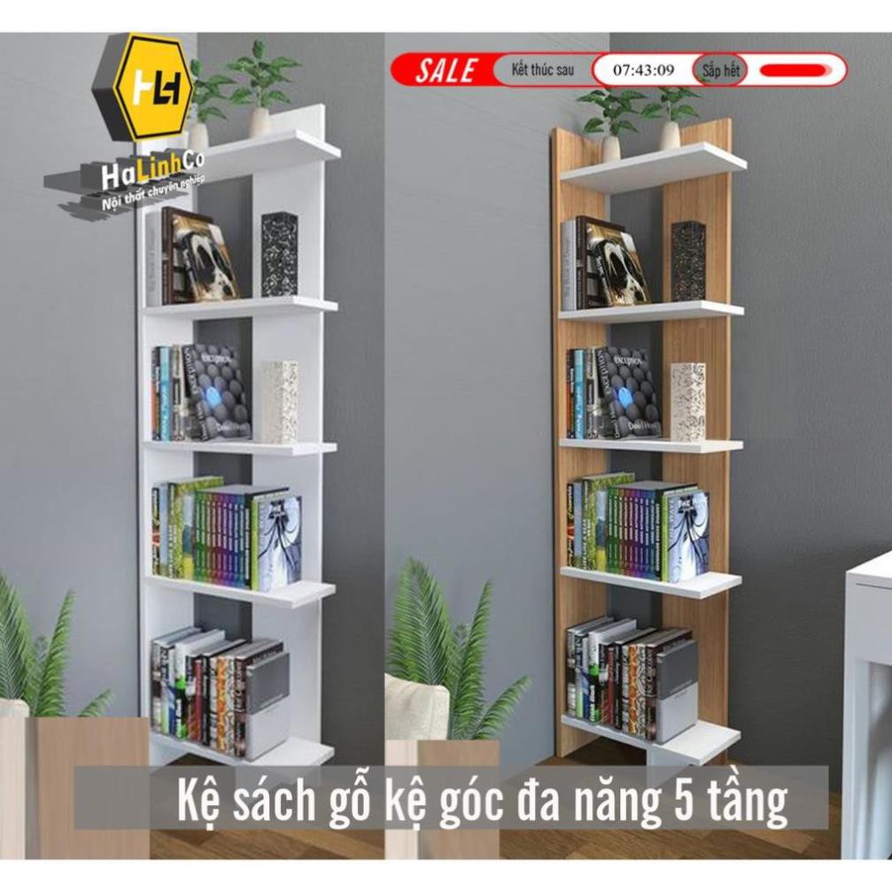 Kệ gỗ 5 tầng đa năng kê góc dùng để sách hoặc đồ trang trí chất liệu gỗ cao cấp phủ melamin (bảo hành 12 tháng)