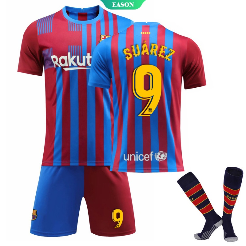 2022 Barcelona Vận Chuyển Vớ Tại Nhà Không. 10 Messi Jersey Set không. Bộ Quần Áo Đá Banh Ngắn Tay Nhanh Khô In Logo Số 21 Fati