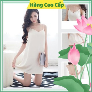 Đầm Ngủ Sexy Đầm Ngủ Dễ Thương Phi Lụa Màu Trắng Hai Dây Hở Lưng Gợi Cảm