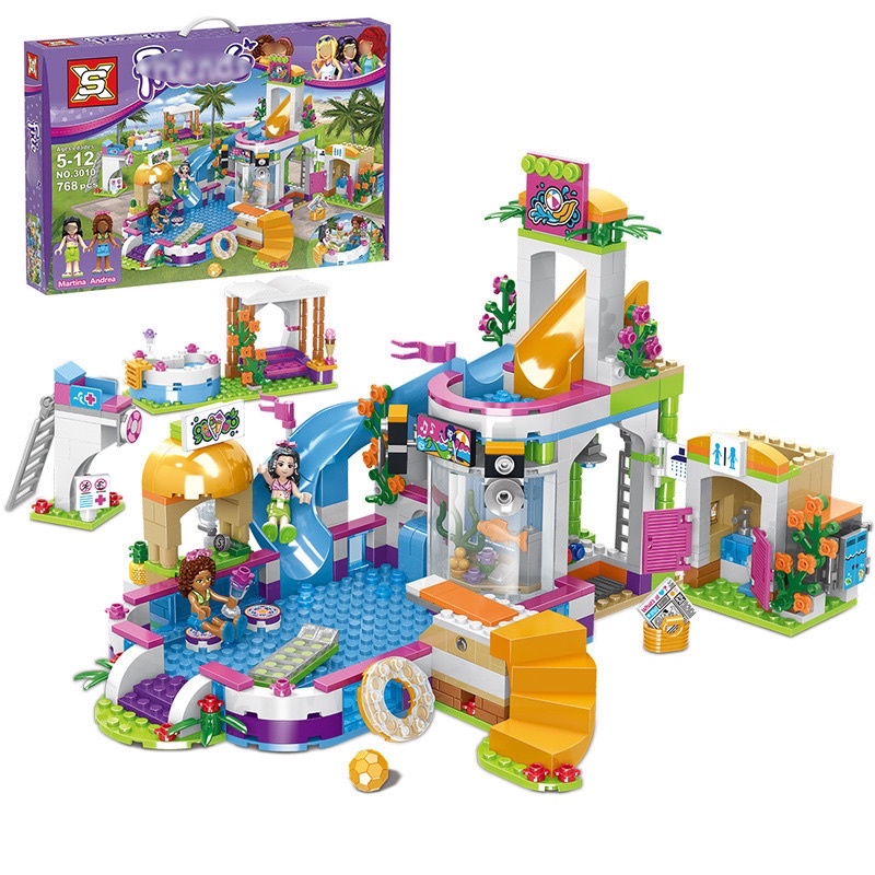 Lego con gái 696 miếng lắp ghép khu vui chơi công viên nước