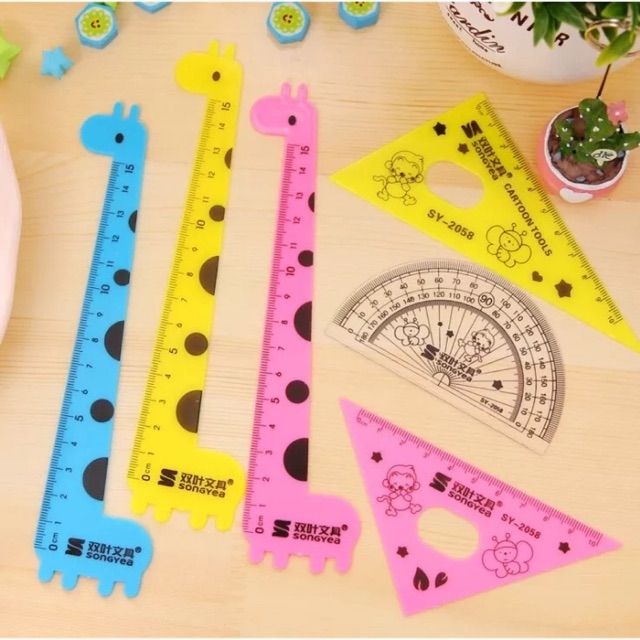 Bộ dụng cụ học tập 4 món, Thước kẻ, Ê ke, Đo Độ