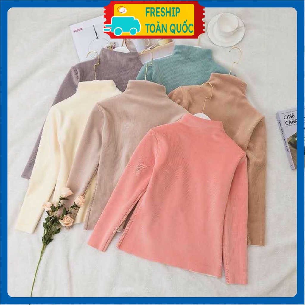 PVN23738 Áo len QC nữ cổ lọ lót nỉ giữ ấm siêu sịn sò chất dày T2 .