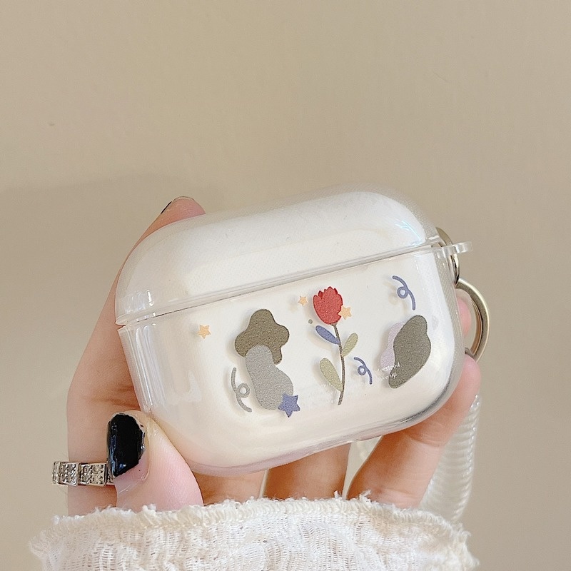 Vỏ Bảo Vệ Hộp Sạc Tai Nghe Bluetooth airpods 2/3 pro Bằng TPU Trong Suốt Họa Tiết Hoạt Hình Hoa Hồng Xinh Xắn