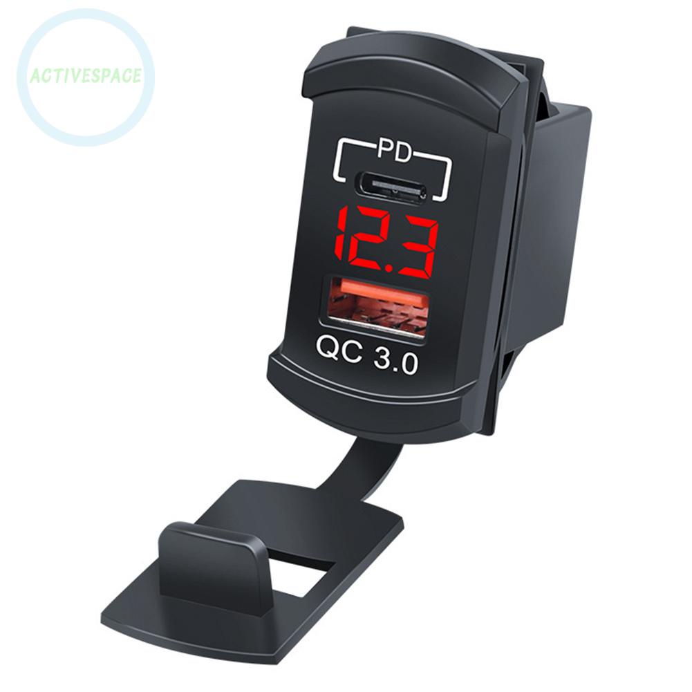 12/24V 18W QC 3.0 PD Fast Dual Type-C USB Car Charger Socket Adapter Mount Panel
