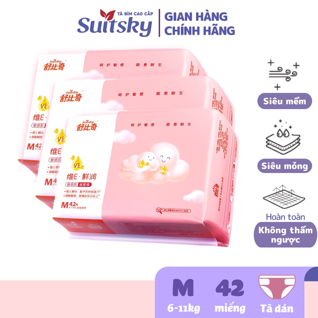 Combo 3 Tã/ Bỉm Dán Suitsky Vitamin E nội địa Trung cho bé từ 6-11kg - Size M42