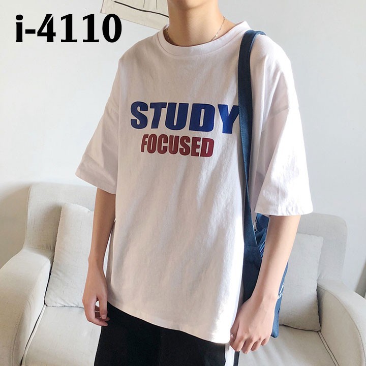 Áo thun tay lỡ in chữ study focused