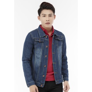 Áo khoác jean Titishop AKN451 màu xanh đen viền chỉ vàng