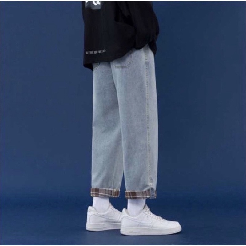 Quần bò nam nữ ống suông xắn gấu - Quần jean ống rộng  unisex cực chất