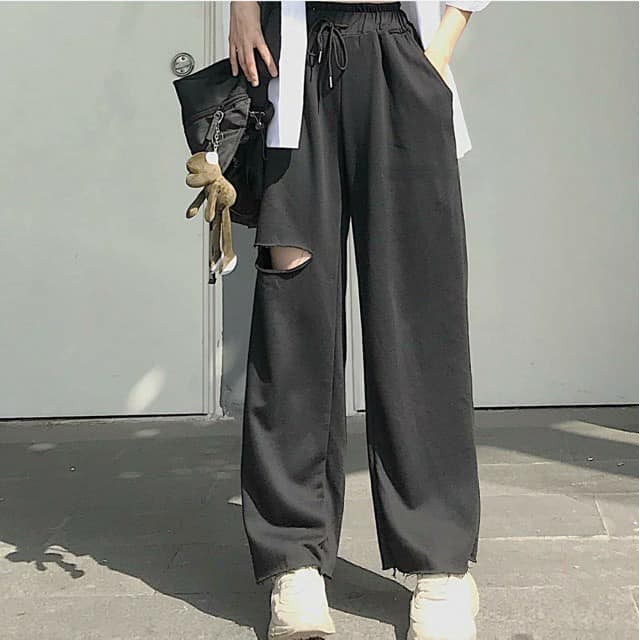 [RẺ VÔ ĐỊCH Quần ống rộng rách gối unisex