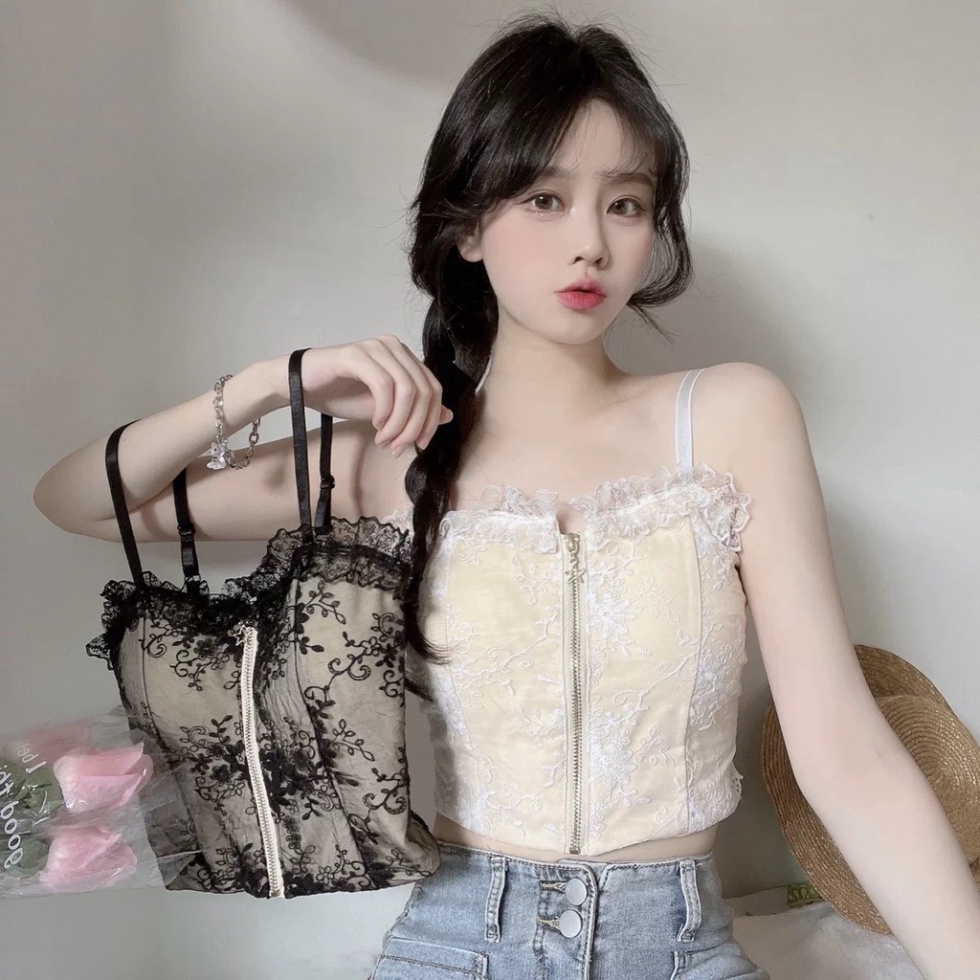 Áo Bra Thêu Ren Hoa Kéo Khoá Trước Ngực Viền Bèo Siêu Xinh B4 nội y xanh chất cực đẹp, sang chảnh, đồ lót