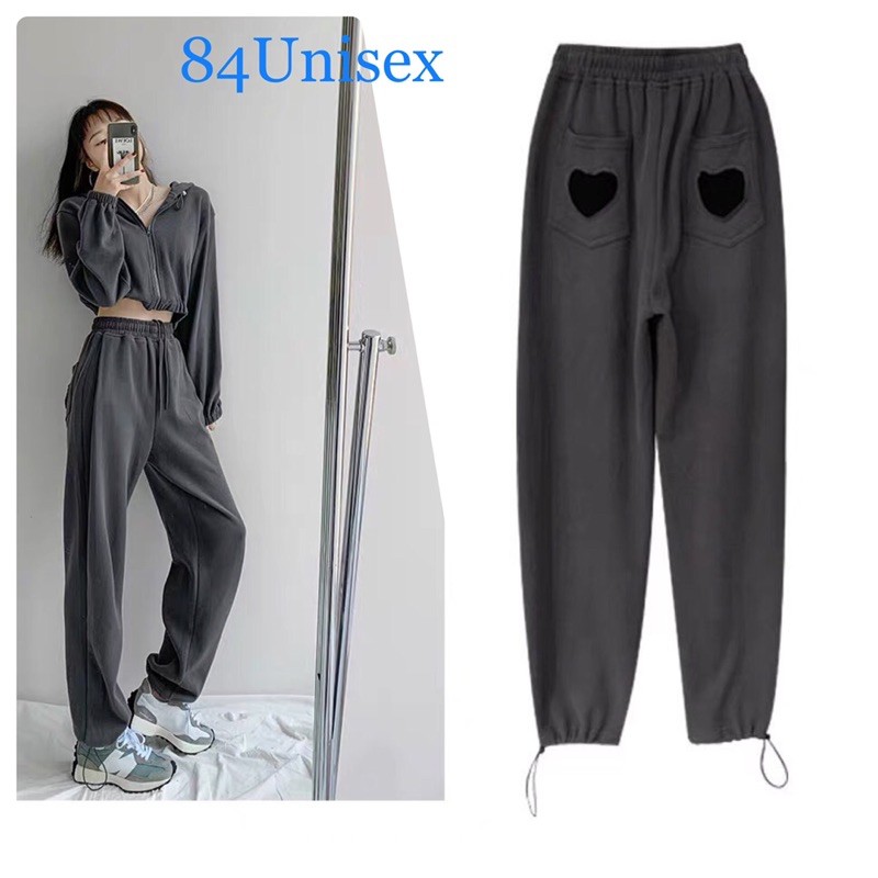 Quần dài nam nữ ống rộng có bo JOGGER HEART ulzzang (ẢNH THẬT)