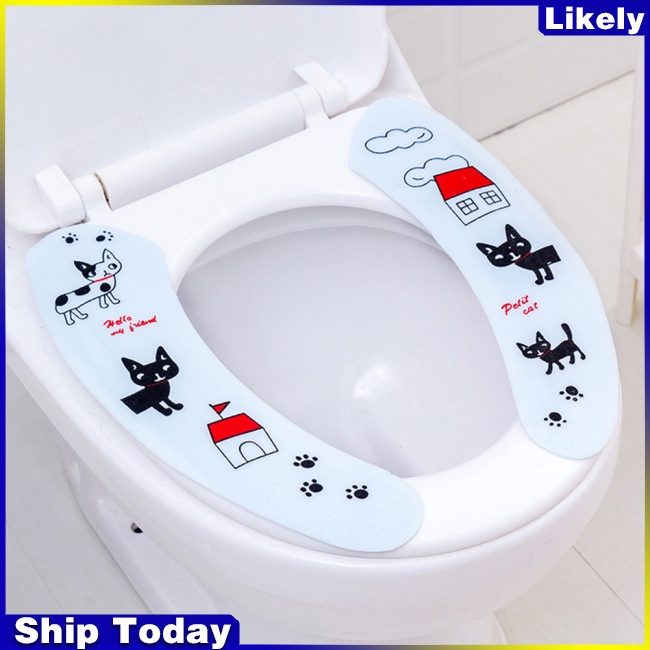 Bộ 2 miếng lót bệ ngồi bồn cầu bằng vải nỉ + PVC dày dặn chống thấm nước họa tiết hoạt hình dễ thương